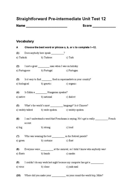 Unit Test 12 Sentence Linguistics Linguistics