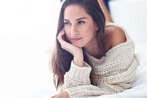 Young Beautiful Woman Lying On Bed In The Morning Stock Image Image Of Beauty Home 139164125