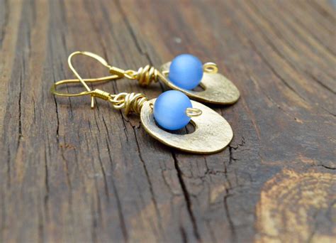Blue Czech Glass And Gold Earrings