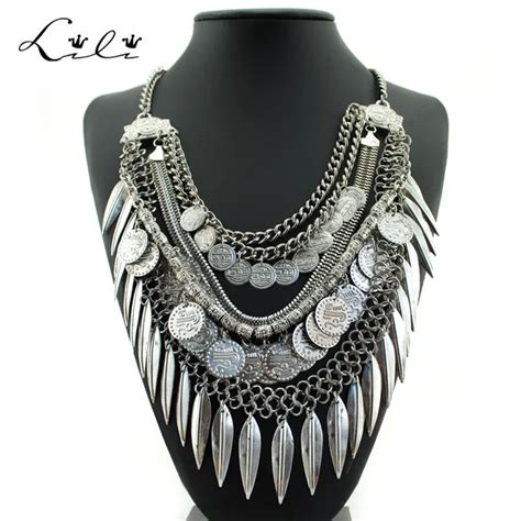 women fashion jewelry bohemian antique silver gold coin necklace vintage statement turkish gypsy