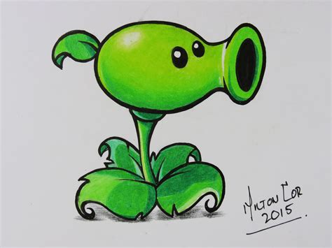 How To Draw A Peashooter Plants Vs Zombies Peashooter Step By Step