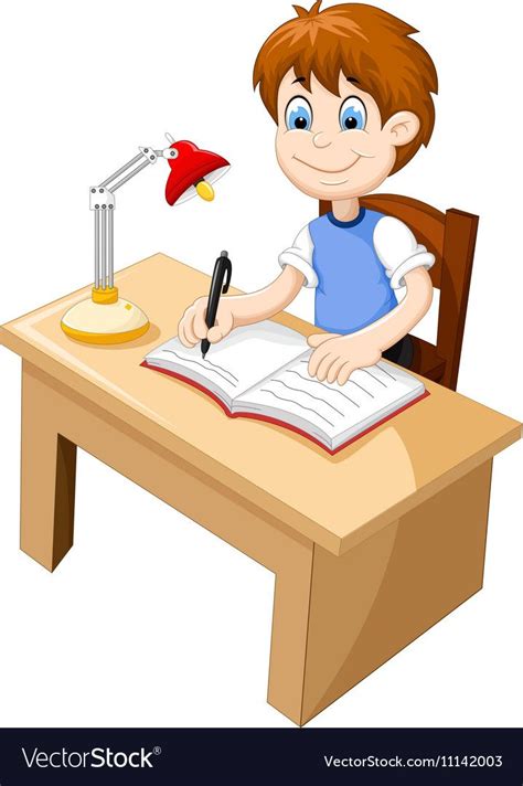 Vector Illustration Of Funny Boy Cartoon Studying At A Desk Download A