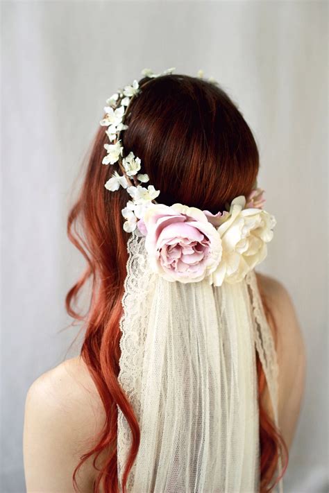Blush Pink Flower Crown Flower Crown Veil Bridal Hair Etsy Uk Pink