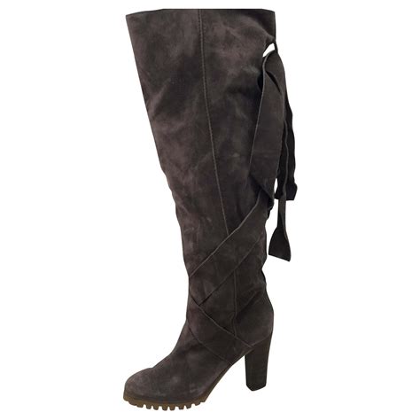 chloé over the knee boots dark grey suede ref 196060 joli closet