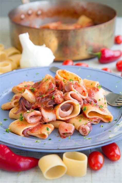 Calamarata Pasta With Squid Sauce Traditional Neapolitan Recipe