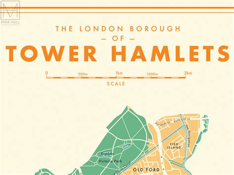 Tower Hamlets London Borough Retro Map Giclee Print Mike Hall Maps