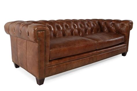 Button Tufted Leather 90 Sofa In Saddle Brown Mathis Brothers Furniture