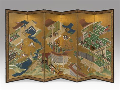 Six Fold Screen With Scenes From Tale Of Genji Mount Holyoke College