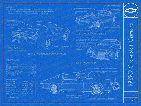 1980 Chevrolet Camaro Blueprint Poster 18x24 Jpeg Etsy Chevrolet