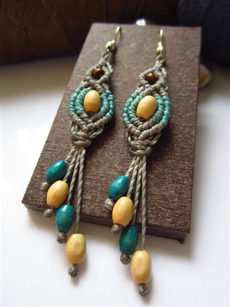 More images for how to make macrame earrings » Grey Macrame Earrings with wood beads Handmade. $13,00 ...