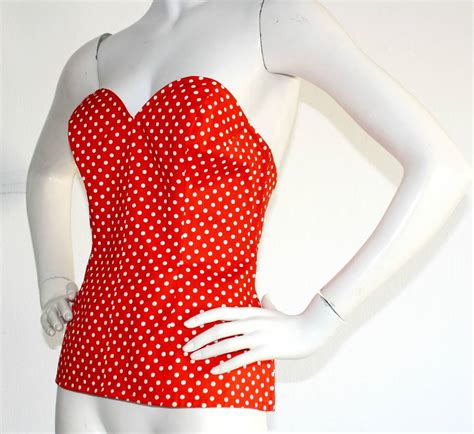 Vintage Yves Saint Laurent Rive Gauche Polka Dot Red And White Corset Bustier For Sale At