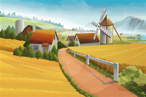 Farm rural landscape | Custom-Designed Illustrations ~ Creative Market
