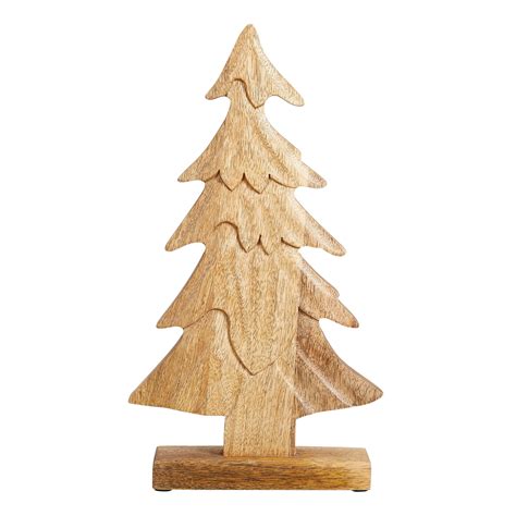 Holiday Time Large Carved Mango Wood Christmas Tree Table Top