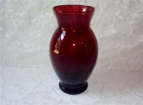 Vintage Ruby Red Glass Vase Anchor Hocking Depression Era True Red