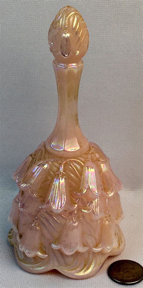 Lot Vintage Fenton Pink Iridescent Carnival Glass Temple Lily Bell Glass Clapper