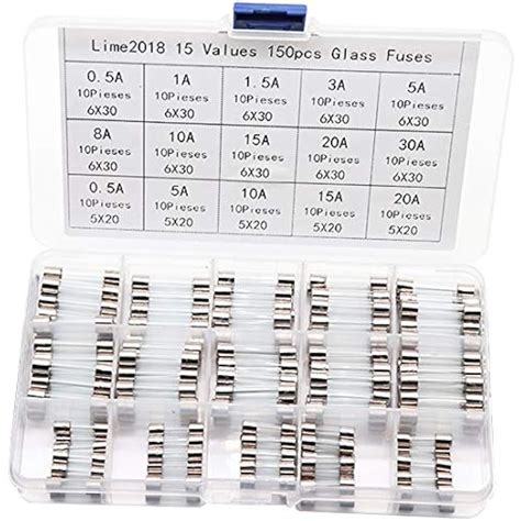 15 Values 150pcs Quick Blow Glass Tube Inline Fuse Assorted Kit 6x30mm
