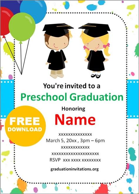 Free Printable Preschool Graduation Invitations Te Graduation