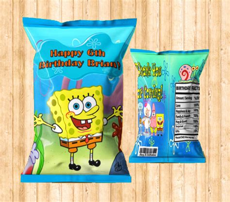 Spongebob Chip Bags Spongebob Favor Bags Custom Chip Bags Etsy