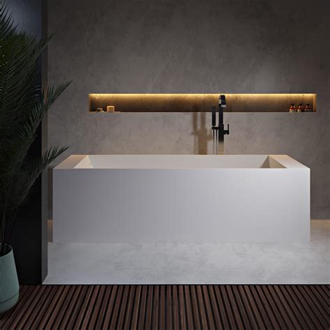 Solid Surface Biham Freestanding Solid Surface Bathtub With Shelves