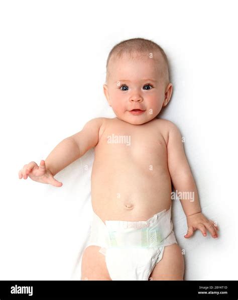 Smiling Baby Girl In Diaper Stock Photo Alamy
