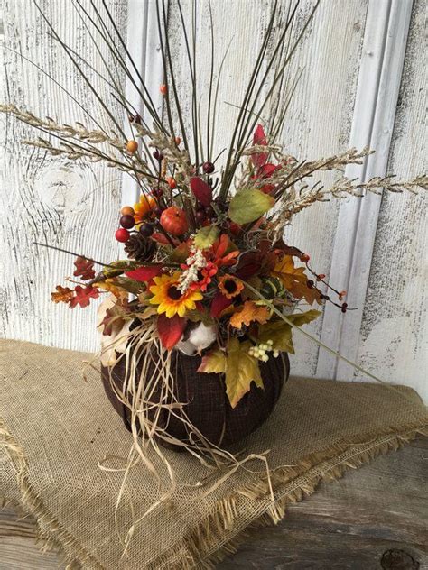 Place them on a platter. Pumpkin Floral Arrangement, Fall Pumpkin Centerpiece ...