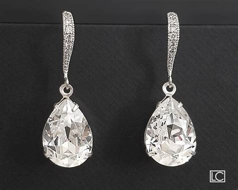 Clear Crystal Wedding Earrings Swarovski Rhinestone Teardrop Earrings