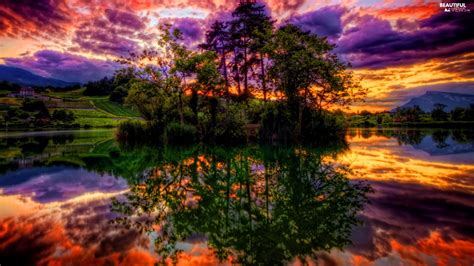 Viewes Lake Clouds Reflection Sky Trees Beautiful