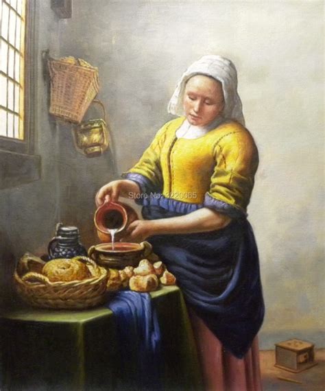 Oil Painting Copy Of Vermeer S Work Maid Pouring Milk Pure Hand