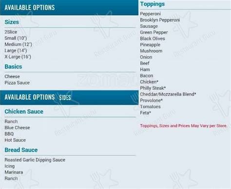 Menu At Dominos Pizza Pizzeria St Johns 272 Torbay Rd