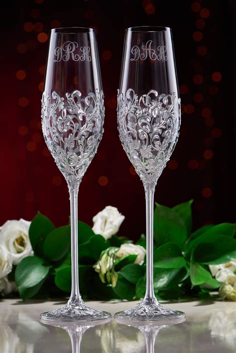 Personalized Wedding Glasses Toasting Flutes Silver Glasses Etsy