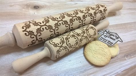 Wooden Rolling Pin Laser Engraved Tracery Pattern Embossing Etsy