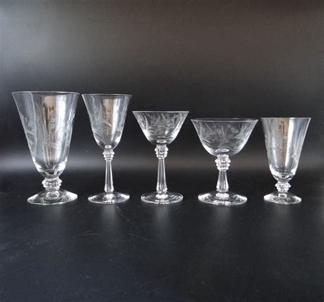 Four Antique Fostoria Cynthia Clear Depression Glass Cut Glass Champagne Tall Sherbet Wine