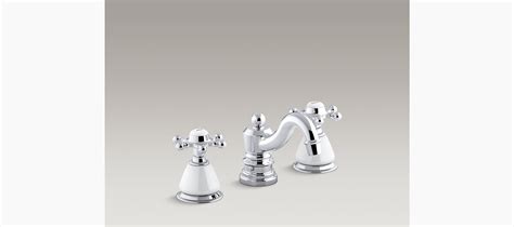 Before replacing a bathroom faucet, turn off the water supply using the valve behind the sink, and drain the pipes beneath the basin. KOHLER| Antique Widespread Sink Faucet with Six-Prong ...