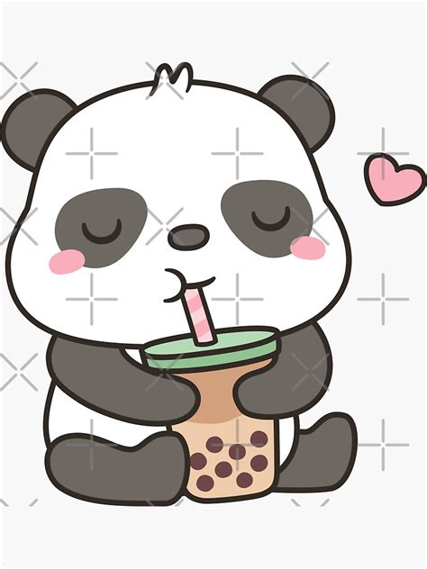 Cute Little Panda Enjoying Boba Tea Sticker For Sale By Rustydoodle