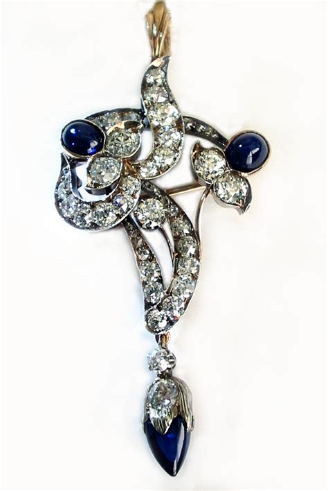 Faberge Attr Diamond And Sapphire Necklace In Victorian Jewelry