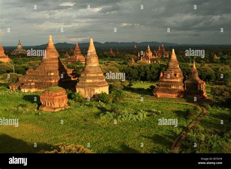 Landscape In Myanmar Bagan Valley Temple Background Stock Photo Alamy