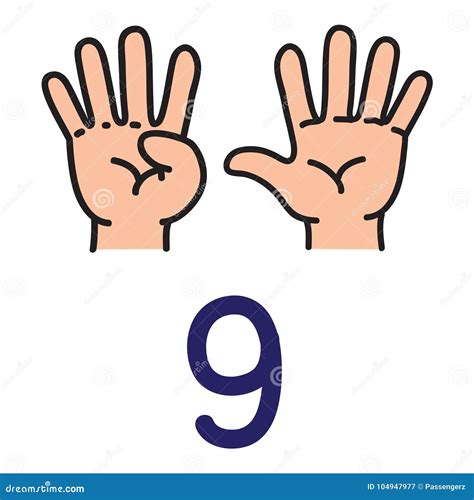 Kid`s Hand Showing The Number Nine Hand Sign Stock Vector