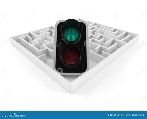 Green Traffic Light Inside Maze Stock Illustration - Illustration of