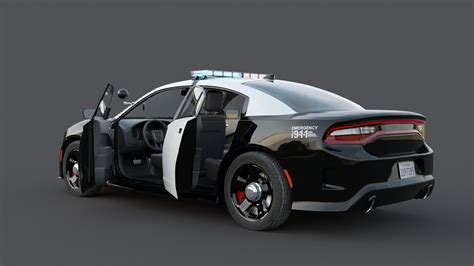 A Police Car With Its Doors Open On A Gray Background
