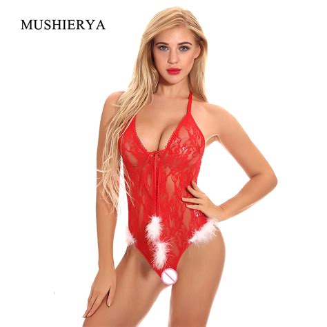 Mushierya Women Christmas Body Suit One Piece Nightwear Lace Lingerie