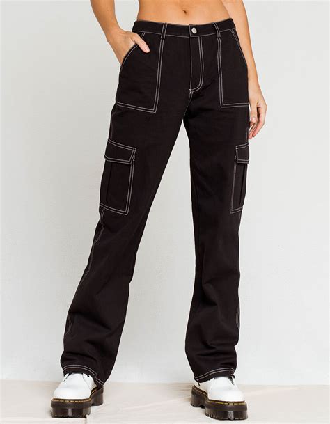 full tilt contrast stitch womens cargo pants black white tillys Мужской стиль кэжуал