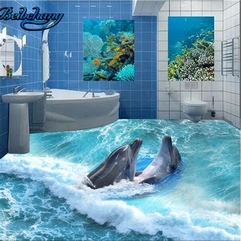 Beibehang Dolphin 3d Stereo Bathroom Floor Tiles Decorative Painting