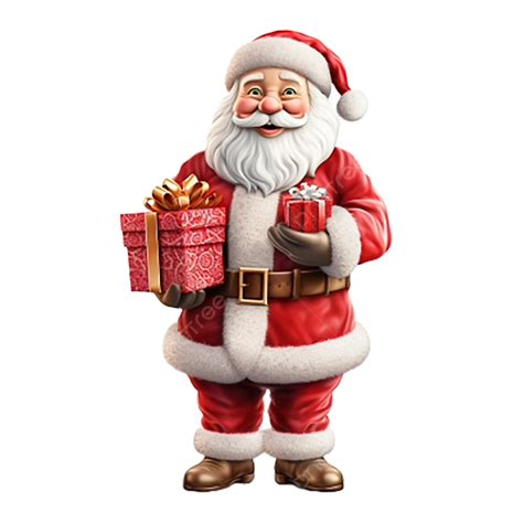 Clipart Full Body Kerst Canta Claus Met Cadeau Witte Achtergrond Clip