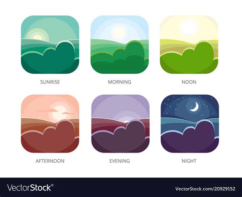 Visualization Of Various Times Day Morning Vector Image