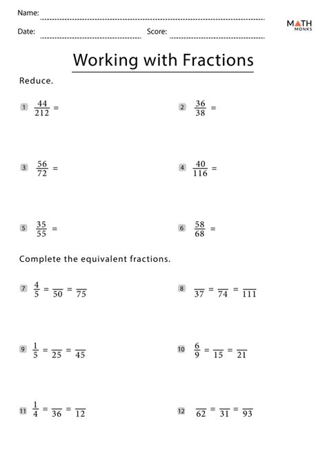 Fractions Worksheets Grade 7 Math Monks
