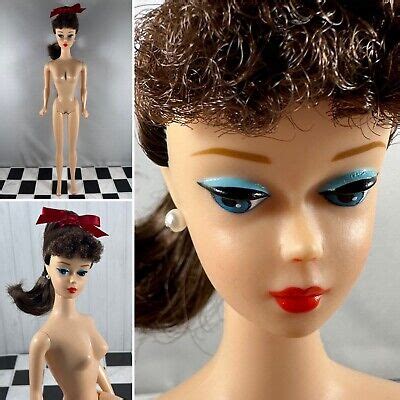 Vintage Reproduction Barbie Brunette Poodle Bangs Ponytail Nude Doll