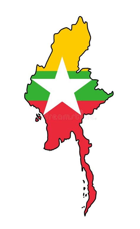 Mapa De Silueta Aislado De Myanmar Con Bandera Ilustración Del Vector