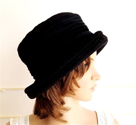 Velvet Black Bucket Hat Women Accessories Black Velvet Hat Etsy