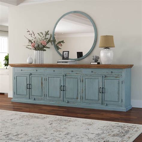conway blue two tone solid wood 4 drawer extra long sideboard buffet dining room sideboard