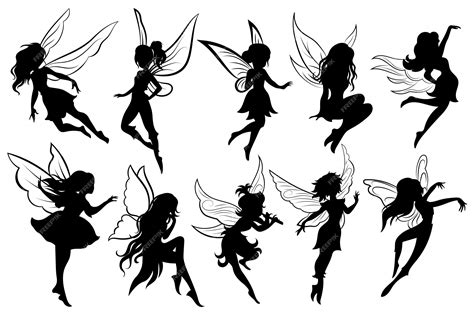 Premium Vector Set Of Fairies Collection Of Girls Fairy Silhouettes